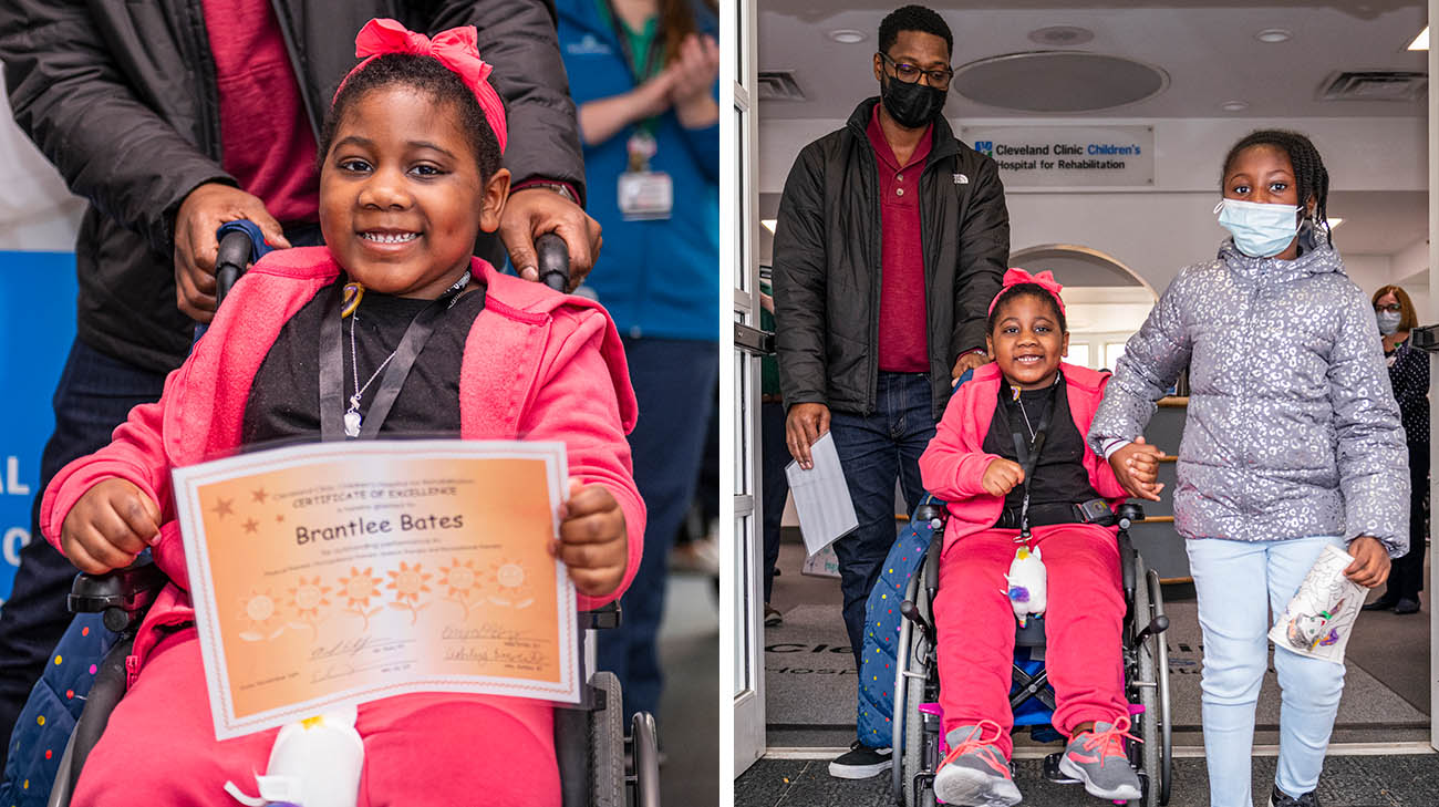 Brantlee being discharged from Cleveland Clinic Children's Hospital for Rehabilitation.